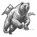 A huge mountain in the background and a running grizzly bear. tattoo design idea