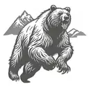 A huge mountain in the background and a running grizzly bear. tattoo design idea