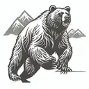 A huge mountain in the background and a running grizzly bear. tattoo design idea