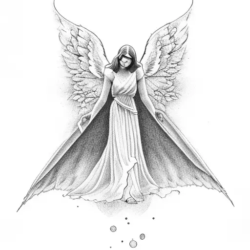 angel falling in the arm of a devil behin him tattoo design idea