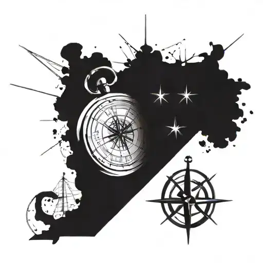 map background, compass on the top, clock in the middle and anchor on the bottom tattoo design tattoo design idea