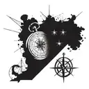 map background, compass on the top, clock in the middle and anchor on the bottom tattoo design tattoo design idea
