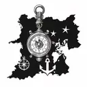 map background, compass on the top, clock in the middle and anchor on the bottom tattoo design tattoo design idea