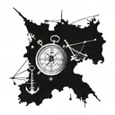 map background, compass on the top, clock in the middle and anchor on the bottom tattoo design tattoo design idea