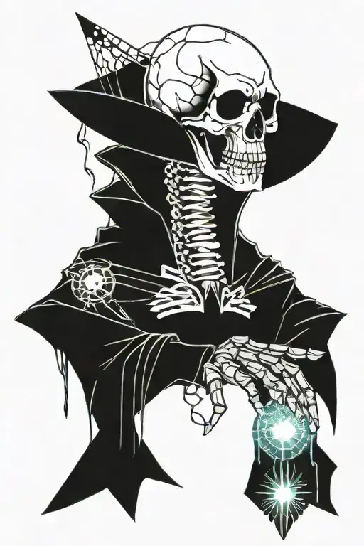 skull wizard with a spike ball inn his hand tattoo design idea