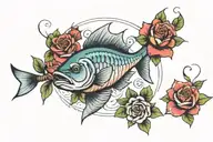 traditional roses and saltwater fish "mama tried" tattoo design idea