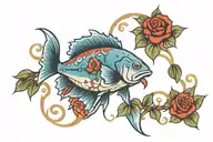 traditional roses and saltwater fish "mama tried" tattoo design idea