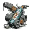vodka bottle running with a wheelie bin question mark tattoo design idea
