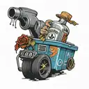 vodka bottle running with a wheelie bin question mark tattoo design idea