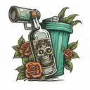 vodka bottle running with a wheelie bin question mark tattoo design idea
