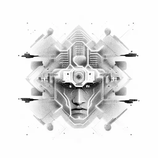 A binary code pattern forming a robotic face tattoo design idea