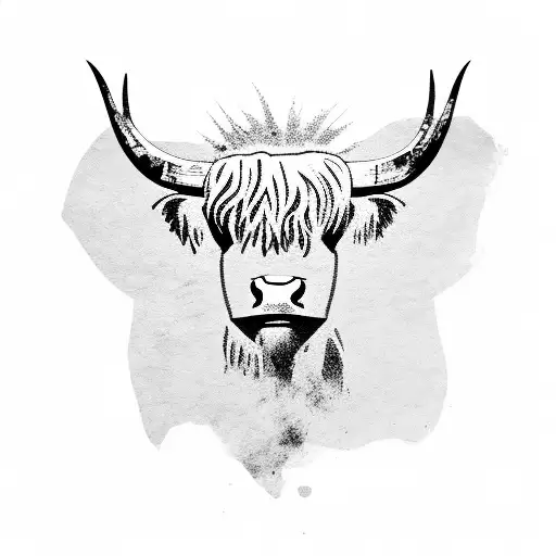 Highland cow head tattoo design idea