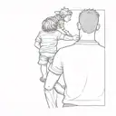 Father & son tattoo: Back view, dad standing, son on shoulders. Son holds daisy with bee. Perspective emphasizes height  tattoo design idea