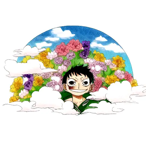Kikunojo from One Piece with flowers and cloud background tattoo design idea