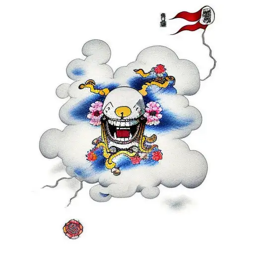 Kikunojo from One Piece with flowers and cloud background tattoo design idea