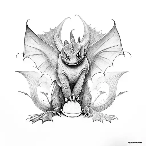 Toothless from How to Train a Dragon spread his wings tattoo design idea