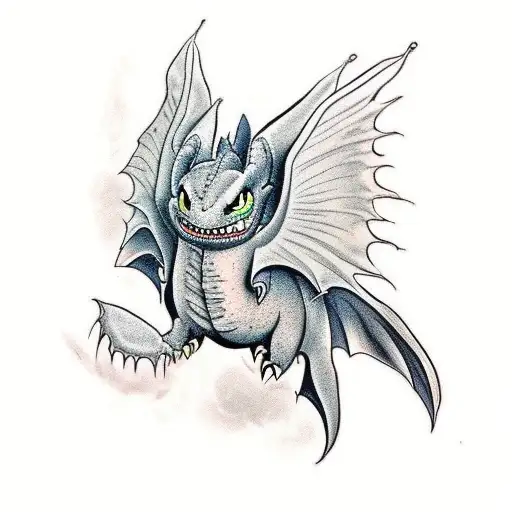 evil Toothless from How to Train a Dragon spread his wings tattoo design idea