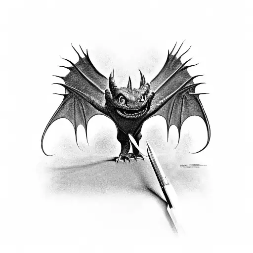 evil Toothless from How to Train a Dragon spread his wings tattoo design idea