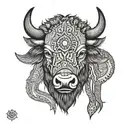 The buffalo head has simple drawings, few details, frontal view, axial symmetry tattoo design idea