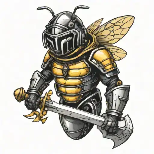 bee in armour holding a sword tattoo design idea