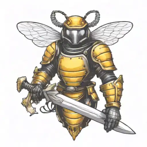 bee in armour holding a sword tattoo design idea