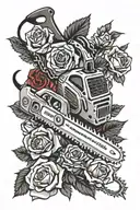 roses and chainsaw cutting tattoo design idea