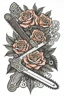 roses and chainsaw cutting tattoo design idea