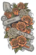 roses and chainsaw mum and dad names incorporated tattoo design idea