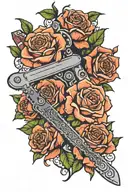roses and chainsaw mum and dad names incorporated tattoo design idea