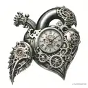 clock in the shape of a human and mechanical heart tattoo design idea