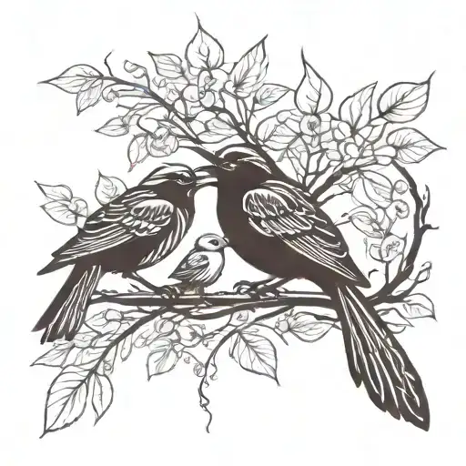 A silhouette of a mother bird feeding her baby bird, symbolizing the bond between a mother and daughter tattoo design idea