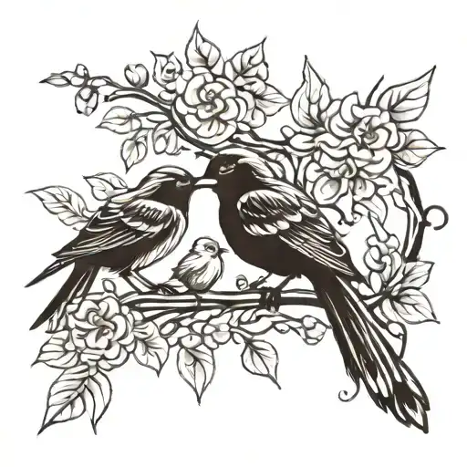A silhouette of a mother bird feeding her baby bird, symbolizing the bond between a mother and daughter tattoo design idea