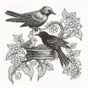 A silhouette of a mother bird feeding her baby bird, symbolizing the bond between a mother and daughter tattoo design idea