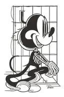 a Mickey mouse crying in the jail cell with bars and Mickey has a jack skellington tattoed in his arm  tattoo design idea
