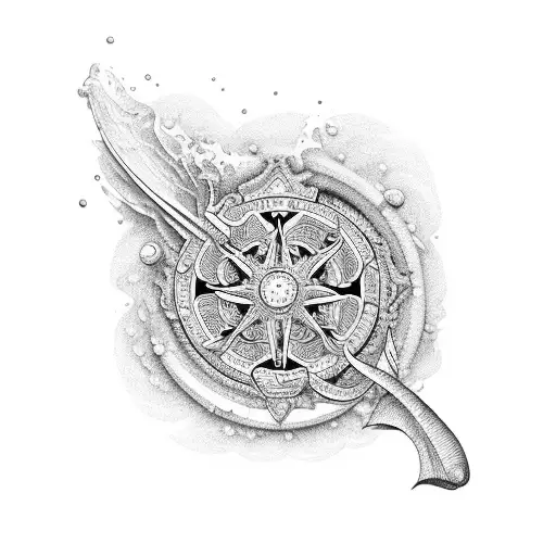 Um deus do mar em estilo blackwork tattoo design idea