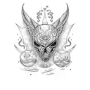 Um acampamento à beira do mar em estilo blackwork tattoo design idea