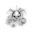 Um acampamento à beira do mar em estilo blackwork tattoo design idea