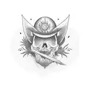 Um acampamento à beira do mar em estilo blackwork tattoo design idea