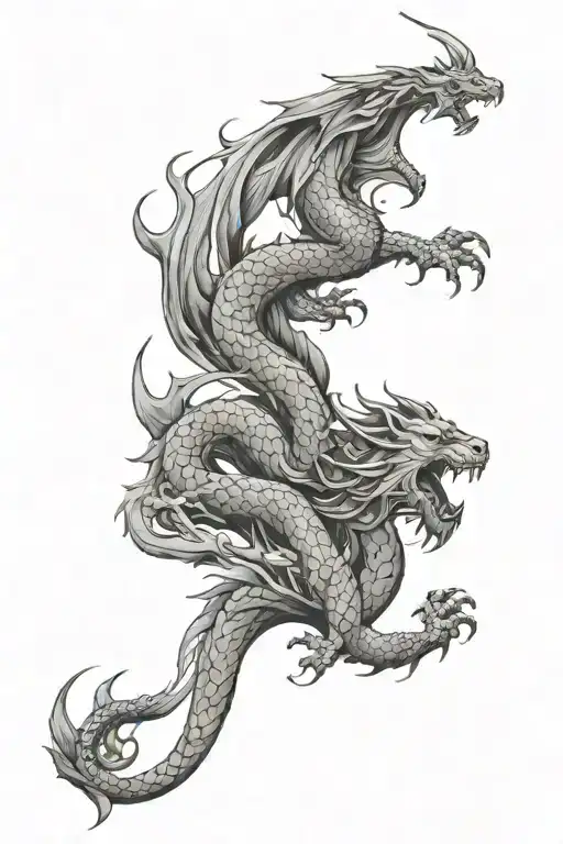 rows with a dragon,pheniox, and lion in between  tattoo design idea