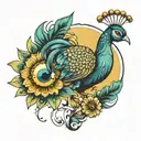 Sun and peacock tattoo design idea