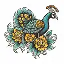 Sun and peacock tattoo design idea