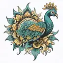Sun and peacock tattoo design idea