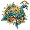 Sun and peacock tattoo design idea