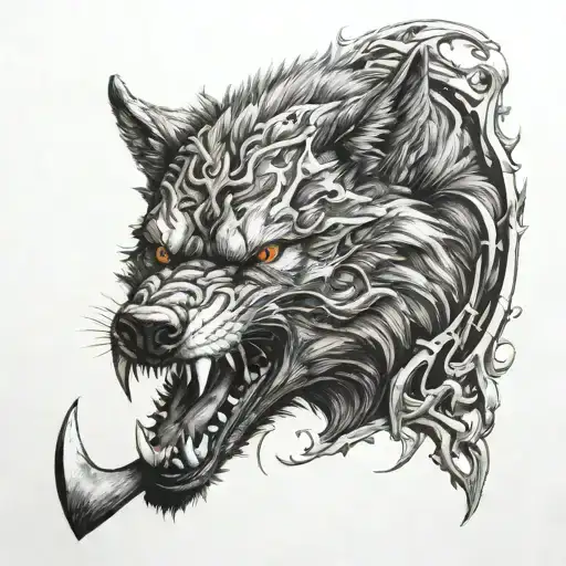 wolf and axe inspired by venom tattoo design idea