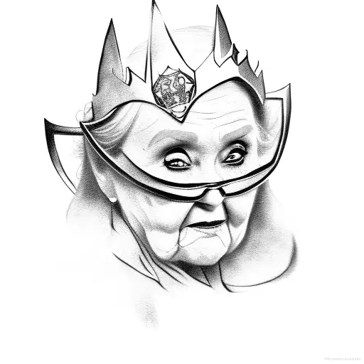 old grandma in Batman mask with tiara chubby and sweet tattoo design idea