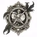 Tarot moon and magician tattoo design idea