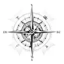 A compass with electrical symbols indicating different travel destinations tattoo design idea