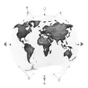 A map of the world with electrical circuits connecting different countries tattoo design idea