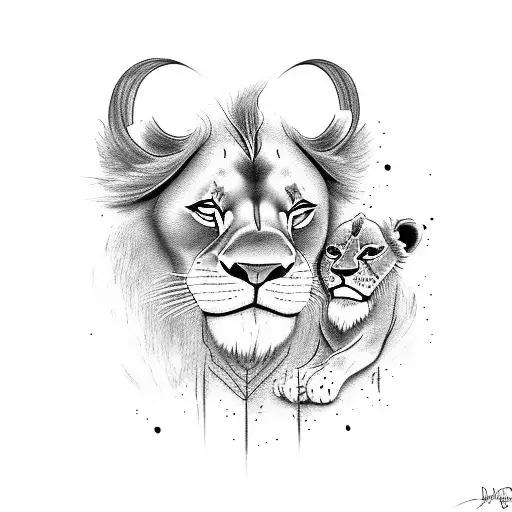 lion king with 2 cubs tattoo design idea