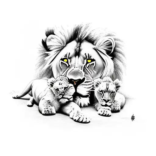 lion with 2 cubs tattoo design idea